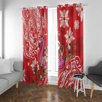 Personalized Hawaii Christmas Window Curtain Mele Kalikimaka Chilling Shaka Santa Flamingo - Polynesian Pride