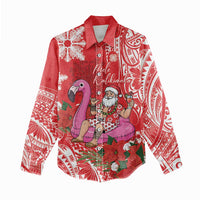 Personalized Hawaii Christmas Women Casual Shirt Mele Kalikimaka Chilling Shaka Santa Flamingo - Polynesian Pride