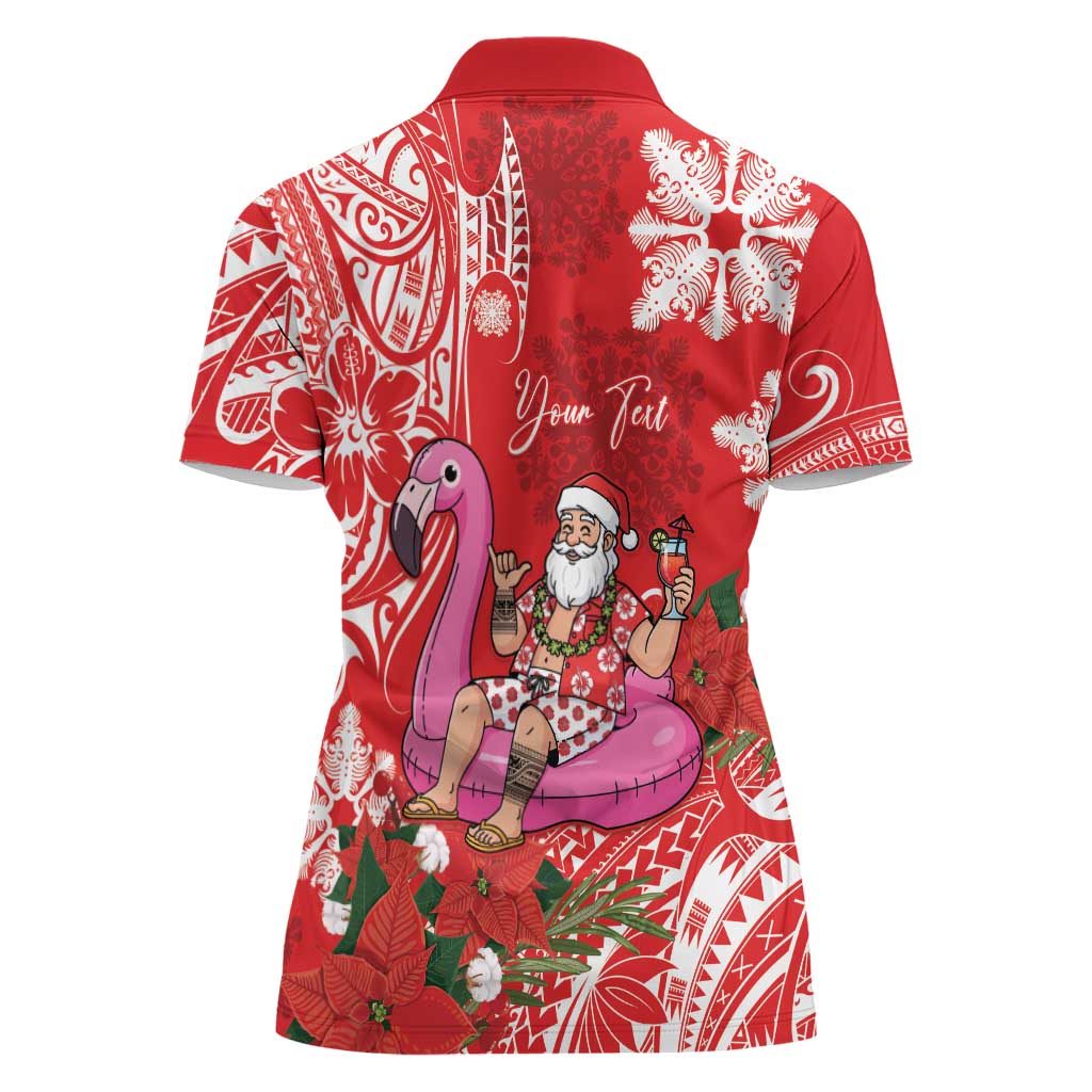 Personalized Hawaii Christmas Women Polo Shirt Mele Kalikimaka Chilling Shaka Santa Flamingo - Polynesian Pride