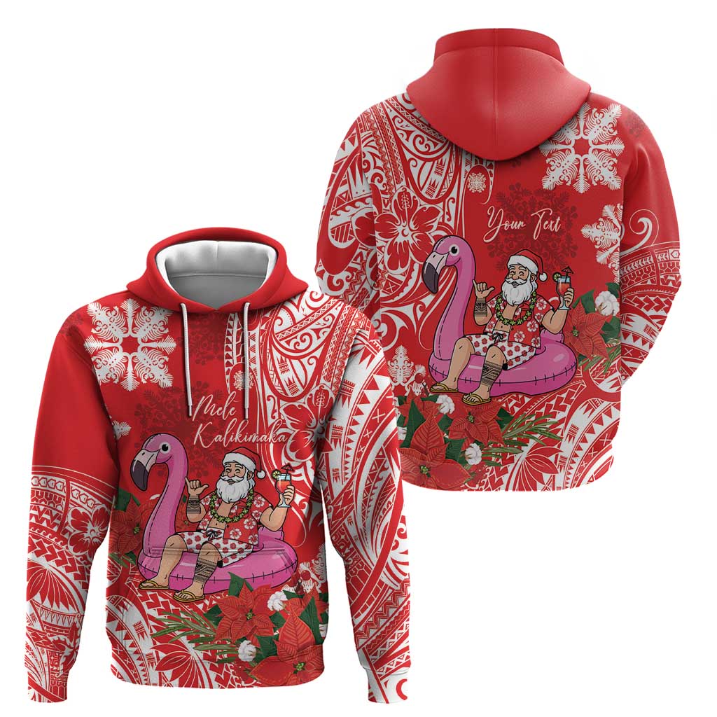 Personalized Hawaii Christmas Zip Hoodie Mele Kalikimaka Chilling Shaka Santa Flamingo - Polynesian Pride