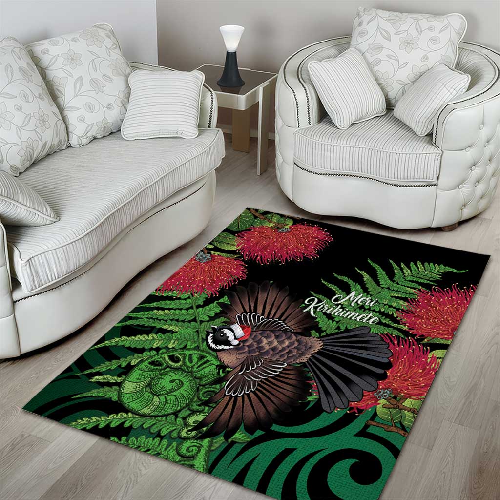 Meri Kirihimete New Zealand Area Rug Piwakawaka Koru Fern Mix Pohutukawa - Polynesian Pride