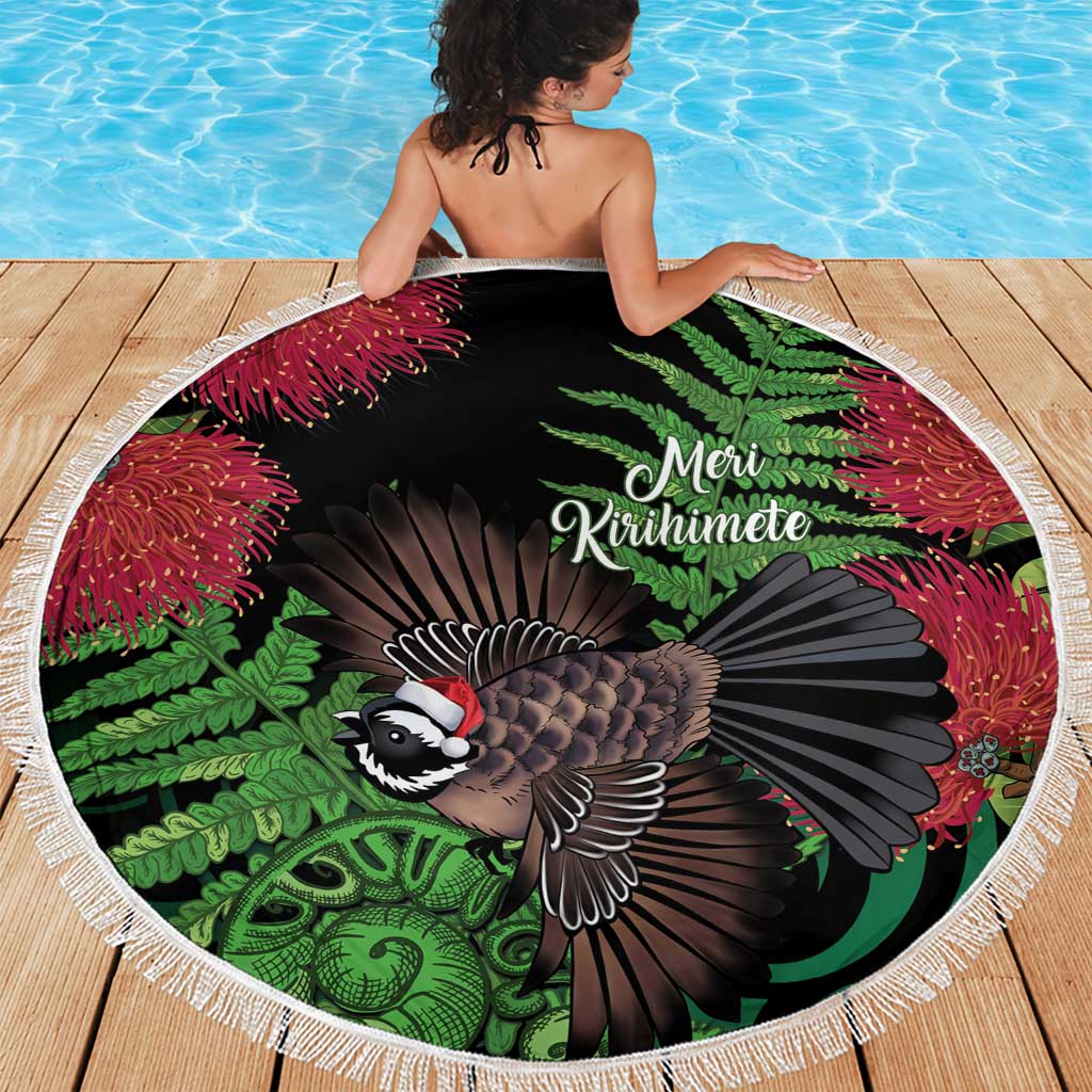 Meri Kirihimete New Zealand Beach Blanket Piwakawaka Koru Fern Mix Pohutukawa - Polynesian Pride