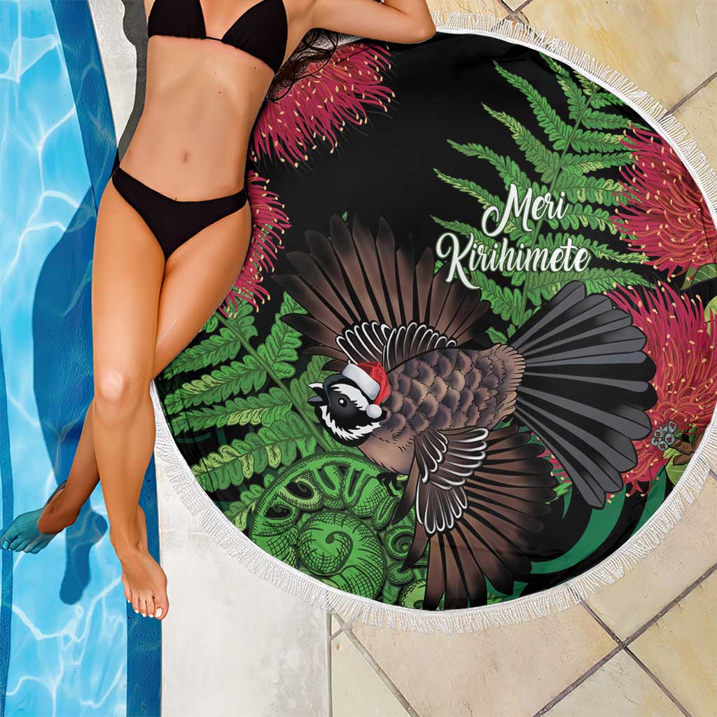 Meri Kirihimete New Zealand Beach Blanket Piwakawaka Koru Fern Mix Pohutukawa - Polynesian Pride