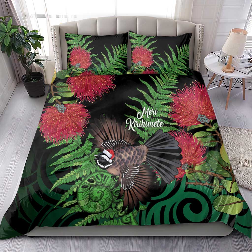 Meri Kirihimete New Zealand Bedding Set Piwakawaka Koru Fern Mix Pohutukawa - Polynesian Pride