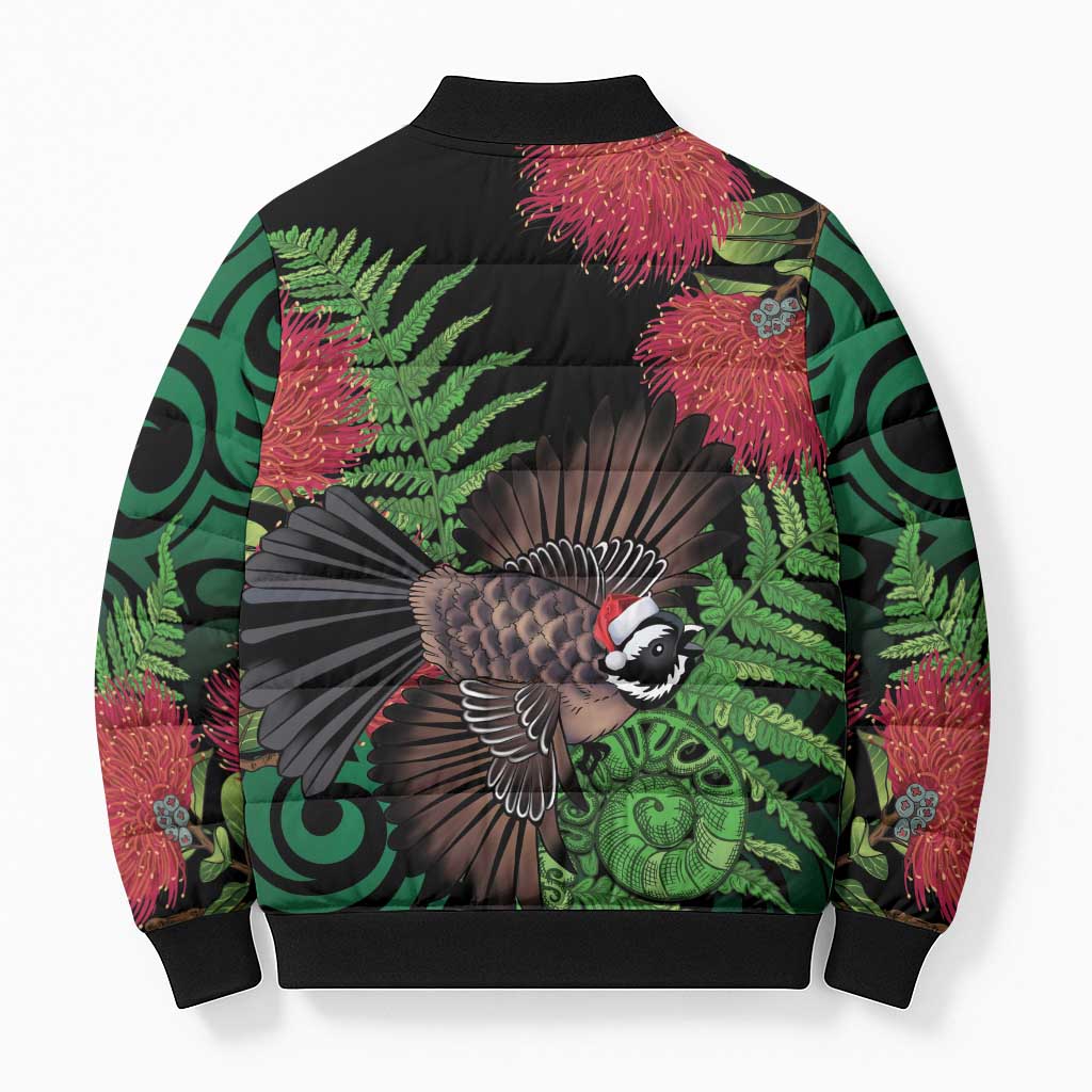 Meri Kirihimete New Zealand Bomber Puffer Jacket Piwakawaka Koru Fern Mix Pohutukawa - Polynesian Pride