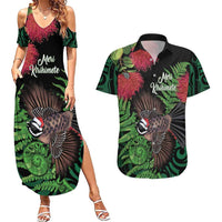 Meri Kirihimete New Zealand Couples Matching Summer Maxi Dress and Hawaiian Shirt Piwakawaka Koru Fern Mix Pohutukawa - Polynesian Pride