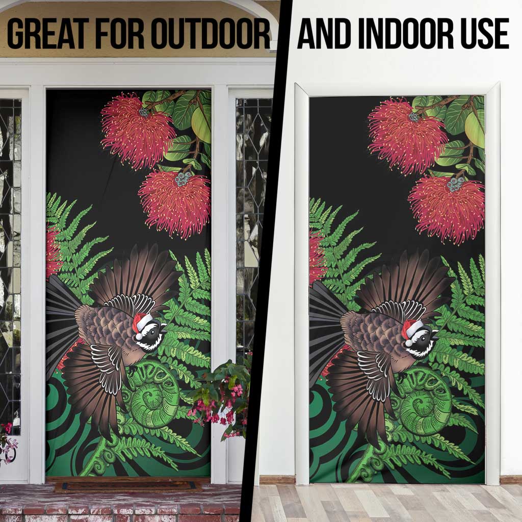 Meri Kirihimete New Zealand Door Cover Piwakawaka Koru Fern Mix Pohutukawa - Polynesian Pride