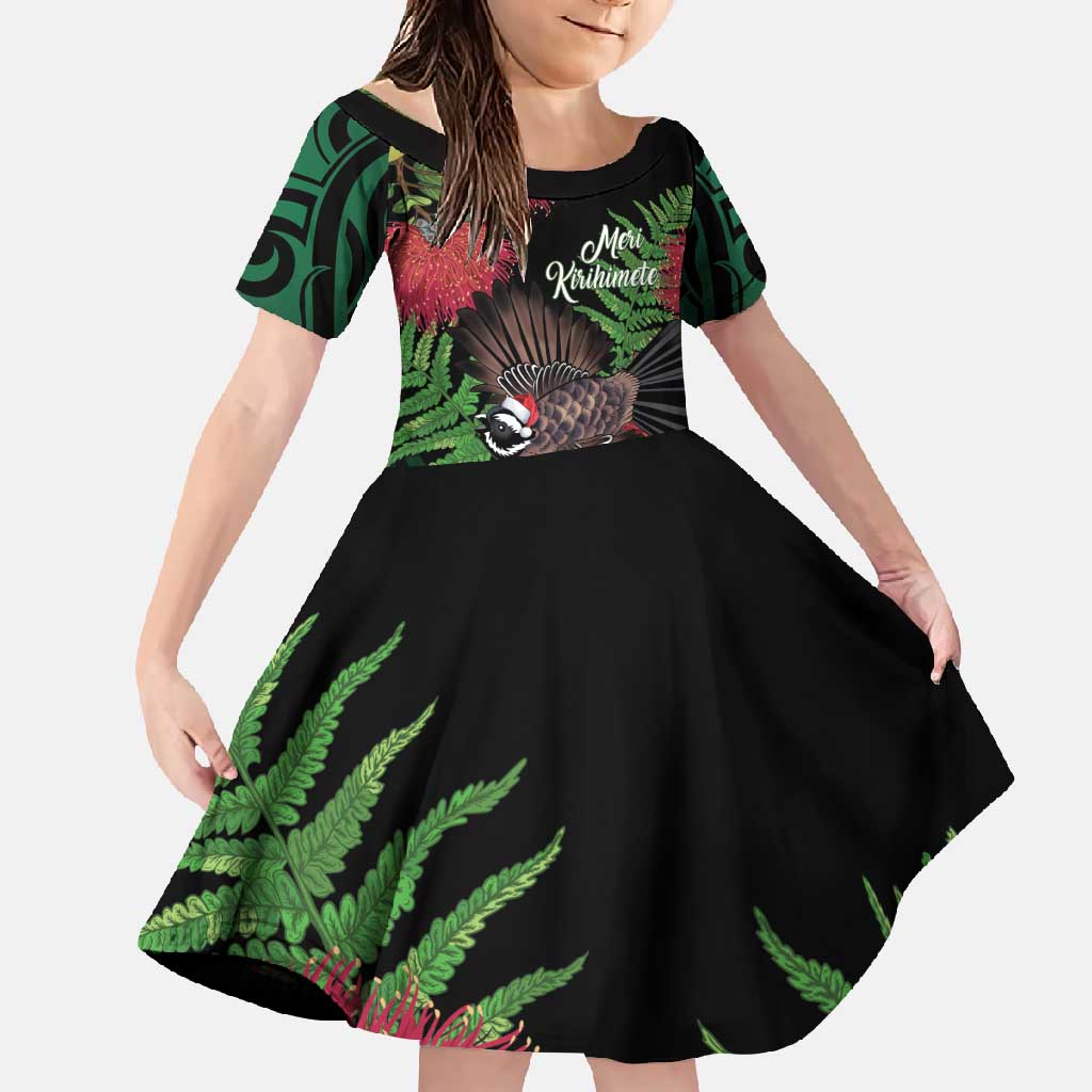 Meri Kirihimete New Zealand Family Matching Long Sleeve Bodycon Dress and Hawaiian Shirt Piwakawaka Koru Fern Mix Pohutukawa - Polynesian Pride