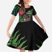 Meri Kirihimete New Zealand Family Matching Long Sleeve Bodycon Dress and Hawaiian Shirt Piwakawaka Koru Fern Mix Pohutukawa - Polynesian Pride