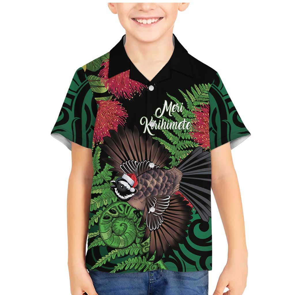 Meri Kirihimete New Zealand Family Matching Mermaid Dress and Hawaiian Shirt Piwakawaka Koru Fern Mix Pohutukawa - Polynesian Pride