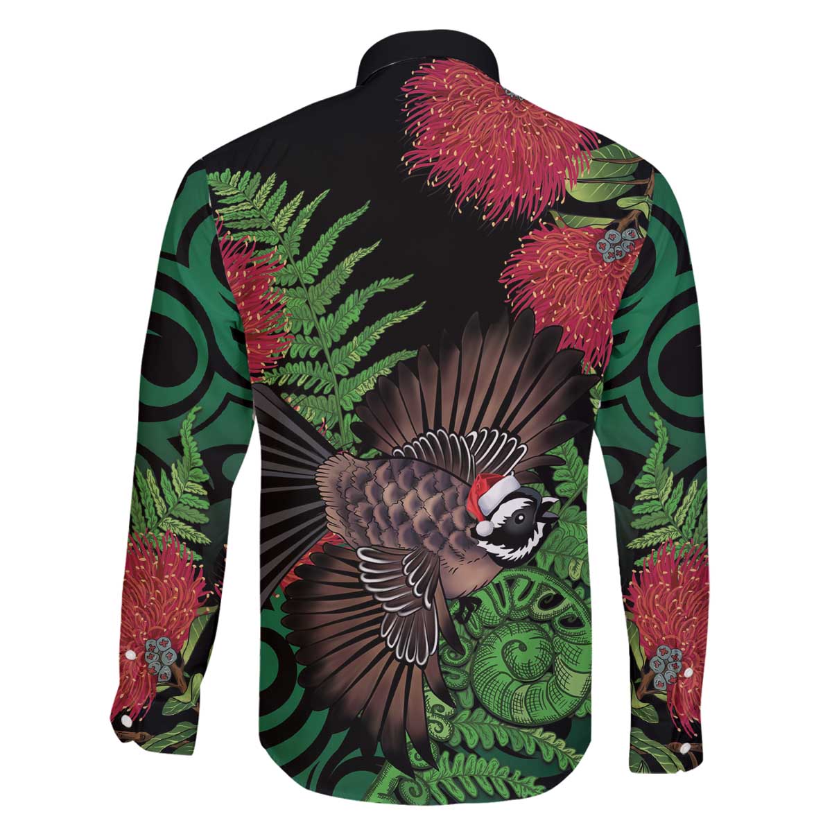Meri Kirihimete New Zealand Family Matching Off The Shoulder Long Sleeve Dress and Hawaiian Shirt Piwakawaka Koru Fern Mix Pohutukawa - Polynesian Pride