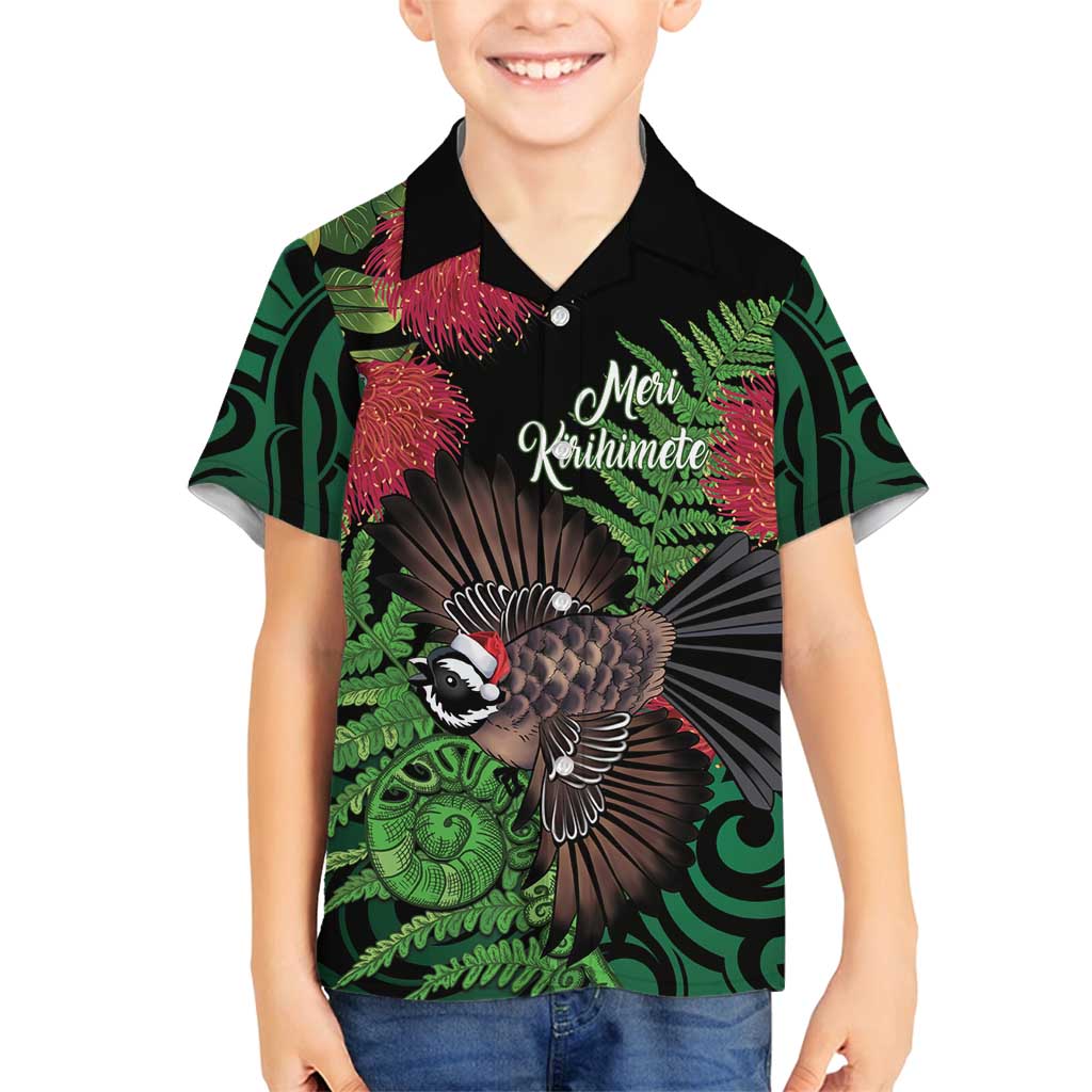 Meri Kirihimete New Zealand Family Matching Off Shoulder Maxi Dress and Hawaiian Shirt Piwakawaka Koru Fern Mix Pohutukawa - Polynesian Pride