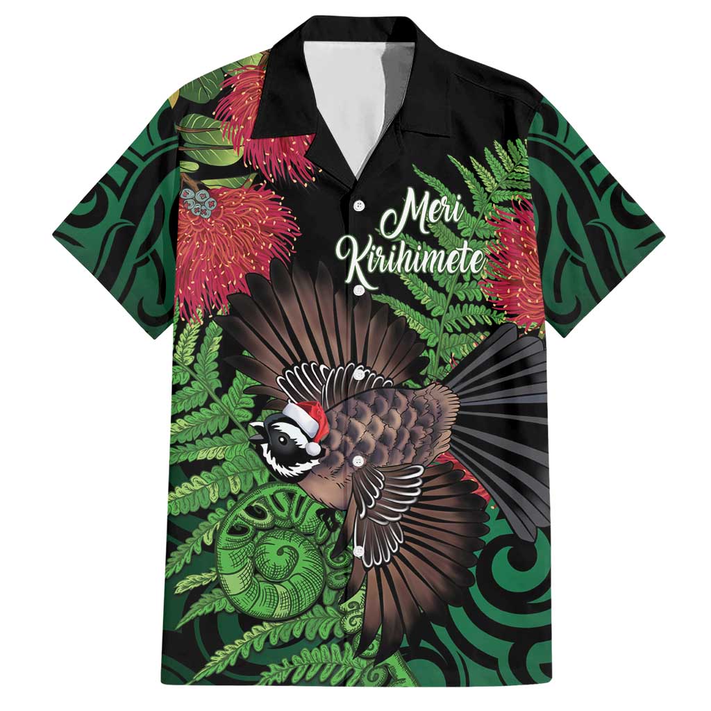Meri Kirihimete New Zealand Hawaiian Shirt Piwakawaka Koru Fern Mix Pohutukawa - Polynesian Pride