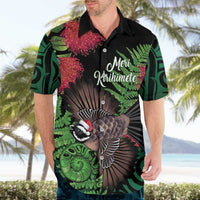 Meri Kirihimete New Zealand Hawaiian Shirt Piwakawaka Koru Fern Mix Pohutukawa - Polynesian Pride