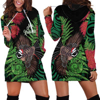 Meri Kirihimete New Zealand Hoodie Dress Piwakawaka Koru Fern Mix Pohutukawa - Polynesian Pride