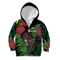 Meri Kirihimete New Zealand Kid Hoodie Piwakawaka Koru Fern Mix Pohutukawa - Polynesian Pride