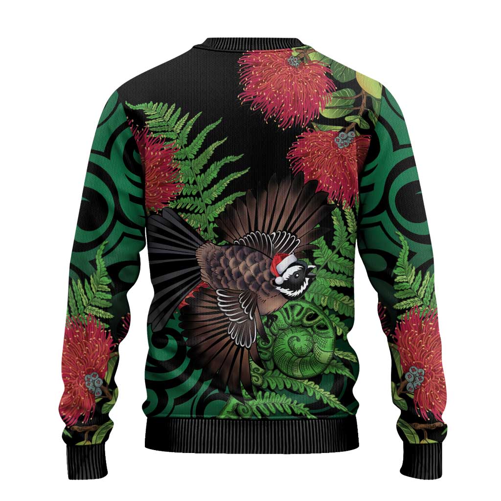 Meri Kirihimete New Zealand Ugly Christmas Sweater Piwakawaka Koru Fern Mix Pohutukawa - Polynesian Pride