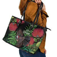 Meri Kirihimete New Zealand Leather Tote Bag Piwakawaka Koru Fern Mix Pohutukawa - Polynesian Pride