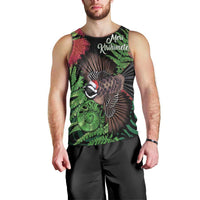 Meri Kirihimete New Zealand Men Tank Top Piwakawaka Koru Fern Mix Pohutukawa - Polynesian Pride