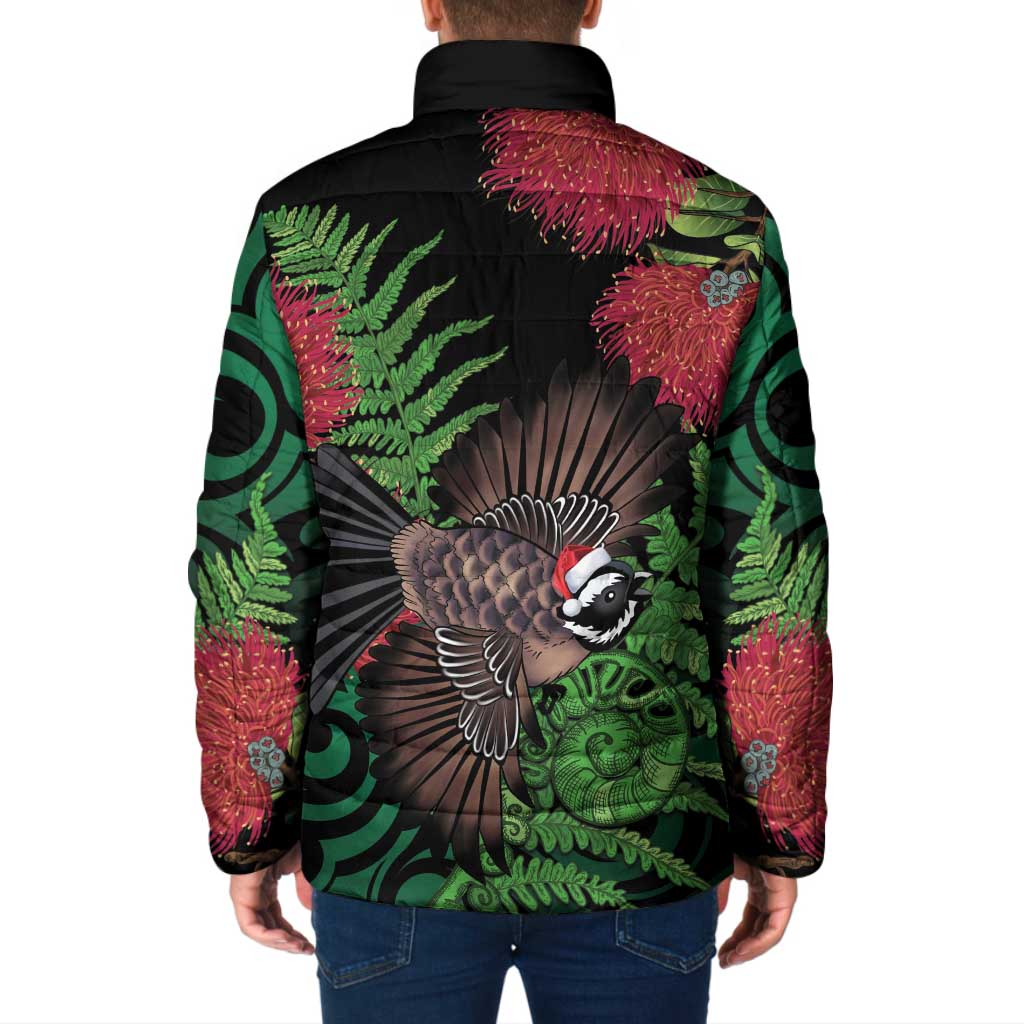 Meri Kirihimete New Zealand Padded Jacket Piwakawaka Koru Fern Mix Pohutukawa - Polynesian Pride