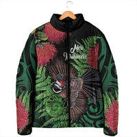 Meri Kirihimete New Zealand Padded Jacket Piwakawaka Koru Fern Mix Pohutukawa - Polynesian Pride