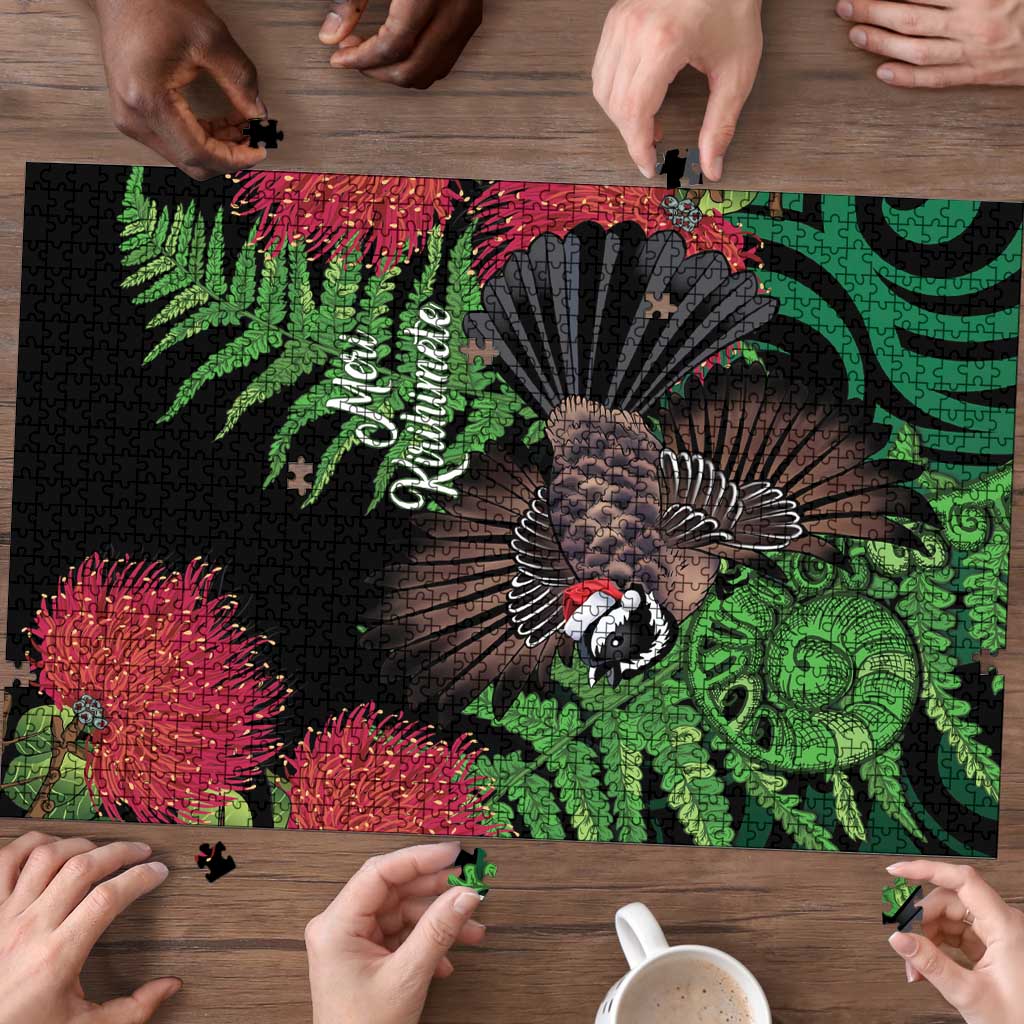 Meri Kirihimete New Zealand Puzzle Piwakawaka Koru Fern Mix Pohutukawa - Polynesian Pride