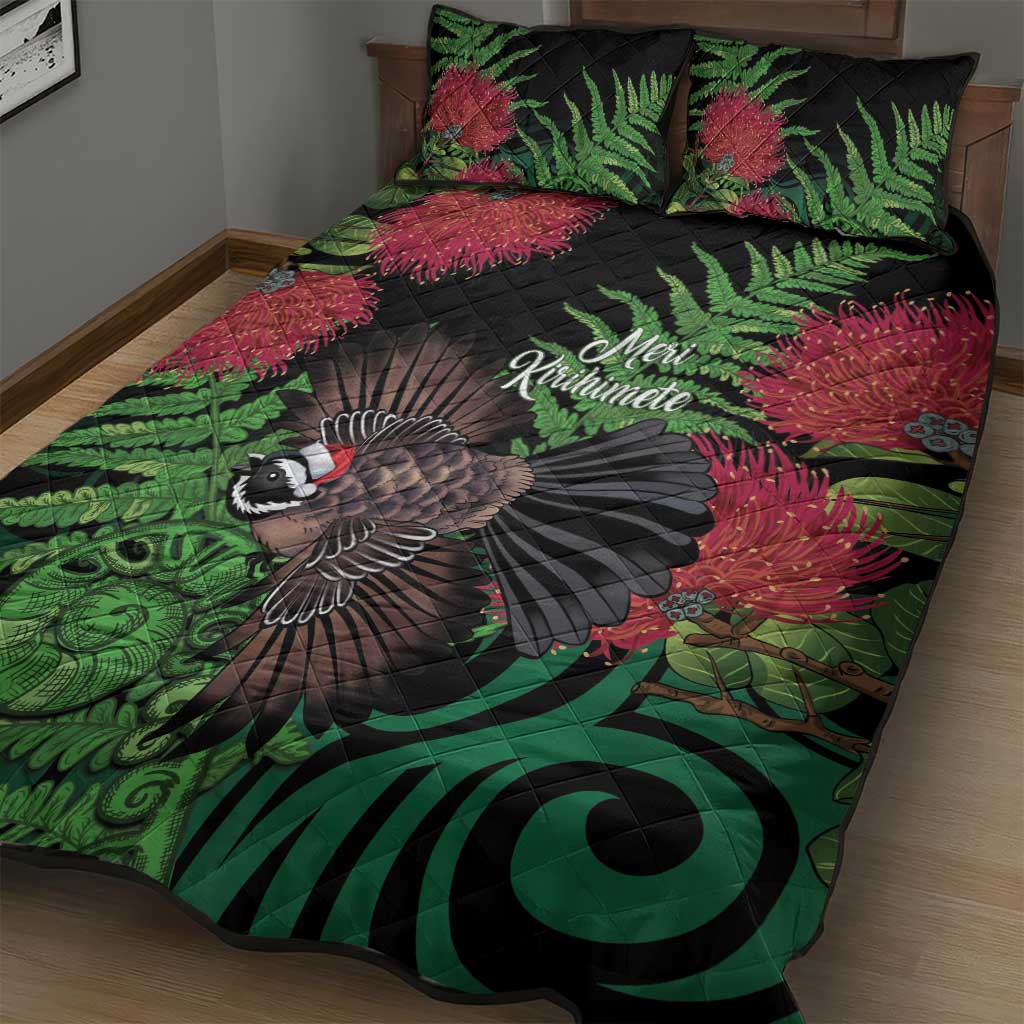 Meri Kirihimete New Zealand Quilt Bed Set Piwakawaka Koru Fern Mix Pohutukawa - Polynesian Pride