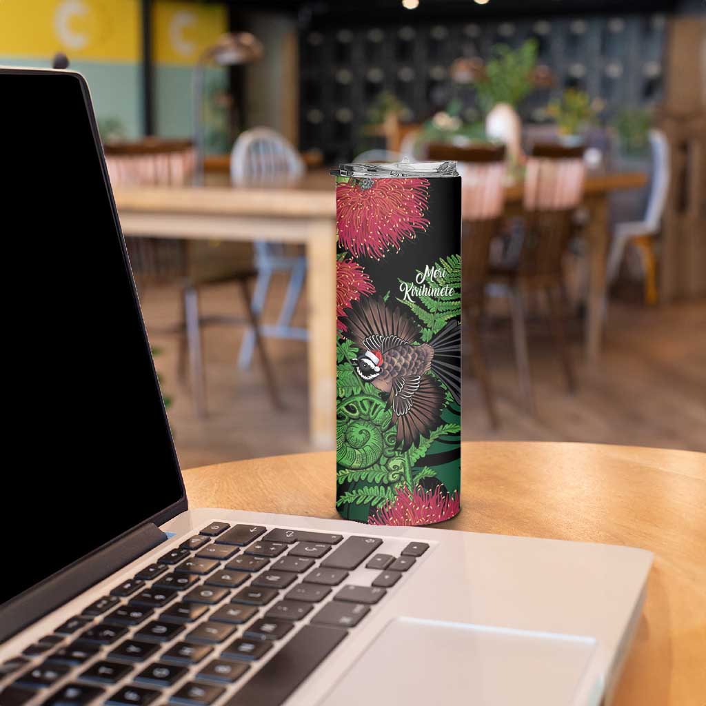 Meri Kirihimete New Zealand Skinny Tumbler Piwakawaka Koru Fern Mix Pohutukawa LT14 - Polynesian Pride