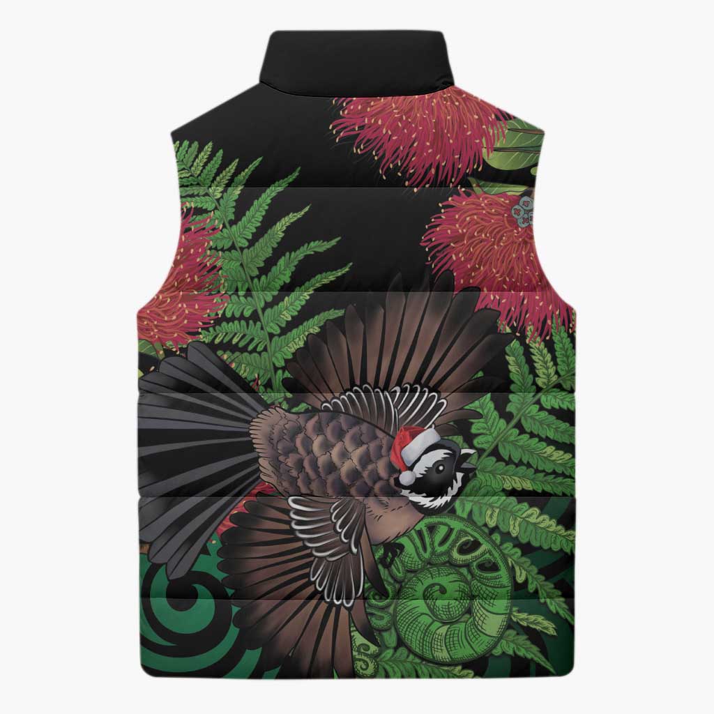 Meri Kirihimete New Zealand Sleeveless Puffer Jacket Piwakawaka Koru Fern Mix Pohutukawa - Polynesian Pride