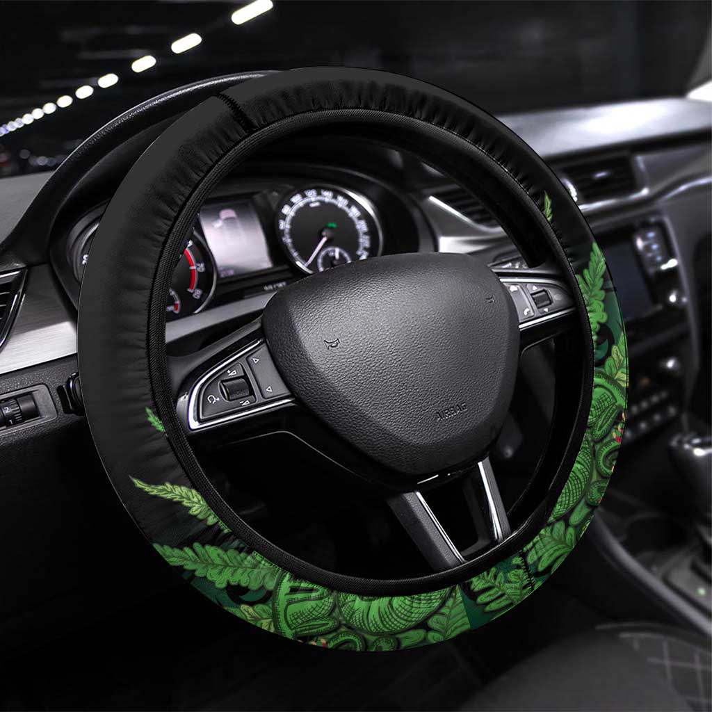 Meri Kirihimete New Zealand Steering Wheel Cover Piwakawaka Koru Fern Mix Pohutukawa - Polynesian Pride