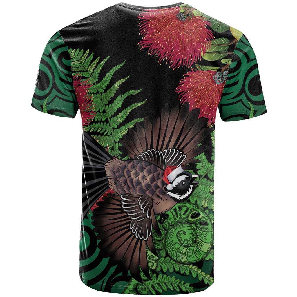 Meri Kirihimete New Zealand T Shirt Piwakawaka Koru Fern Mix Pohutukawa - Polynesian Pride