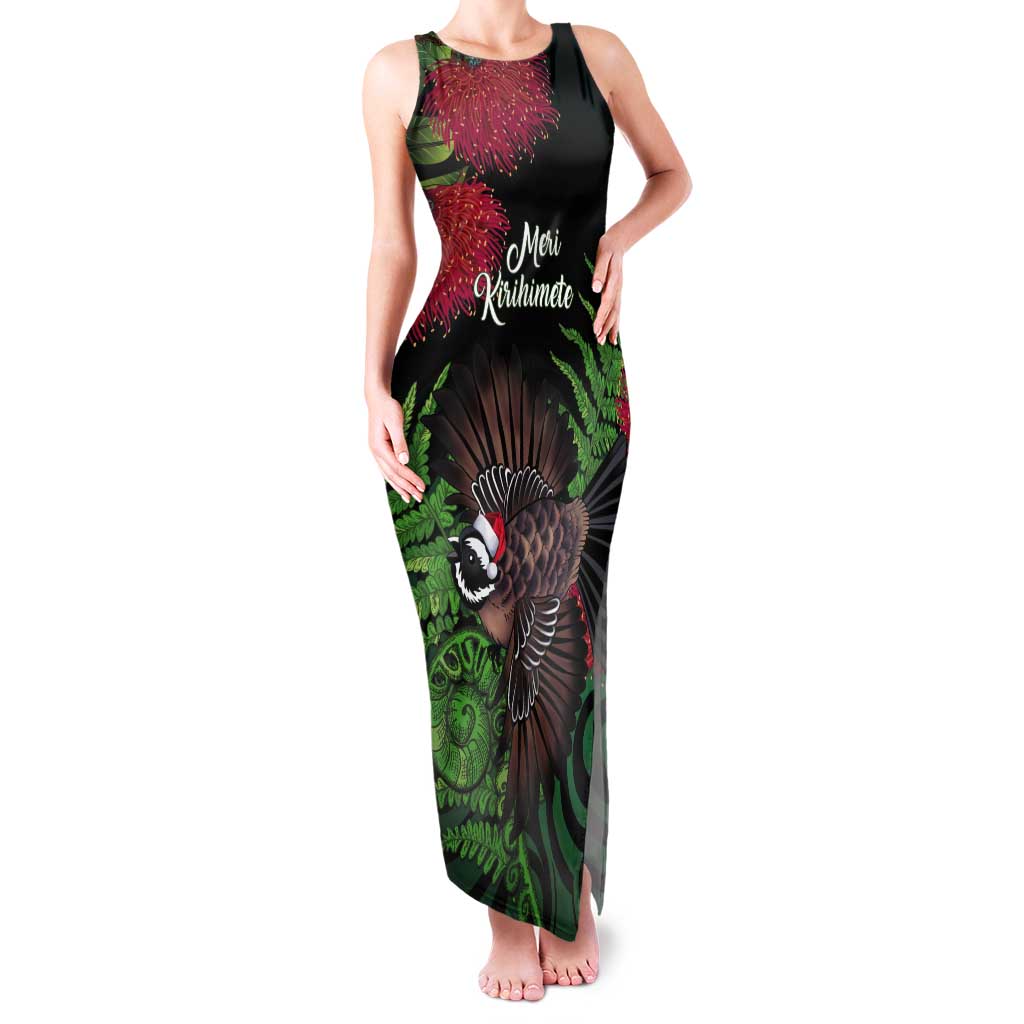 Meri Kirihimete New Zealand Tank Maxi Dress Piwakawaka Koru Fern Mix Pohutukawa - Polynesian Pride