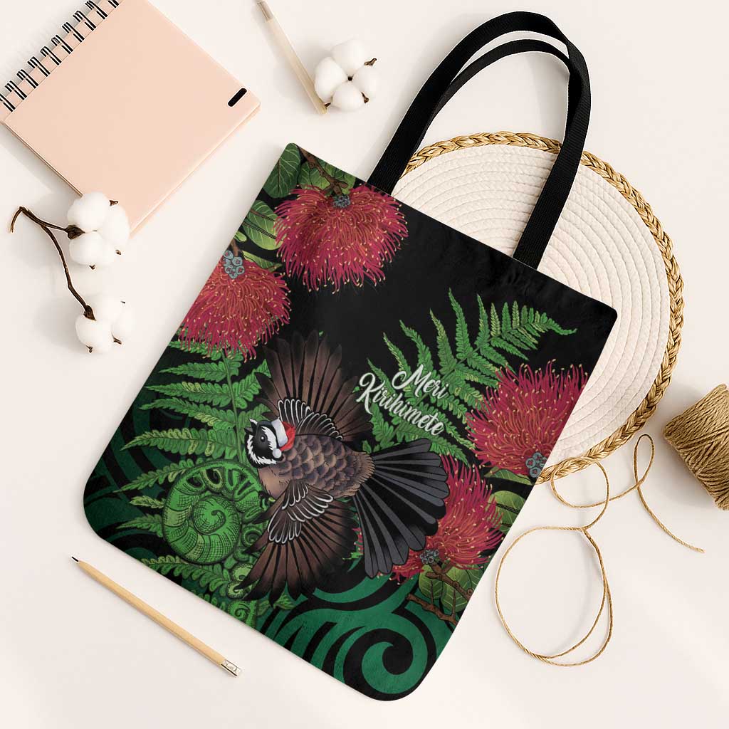 Meri Kirihimete New Zealand Tote Bag Piwakawaka Koru Fern Mix Pohutukawa - Polynesian Pride