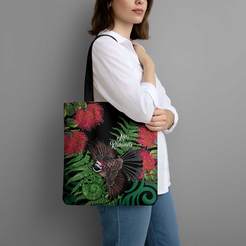 Meri Kirihimete New Zealand Tote Bag Piwakawaka Koru Fern Mix Pohutukawa - Polynesian Pride