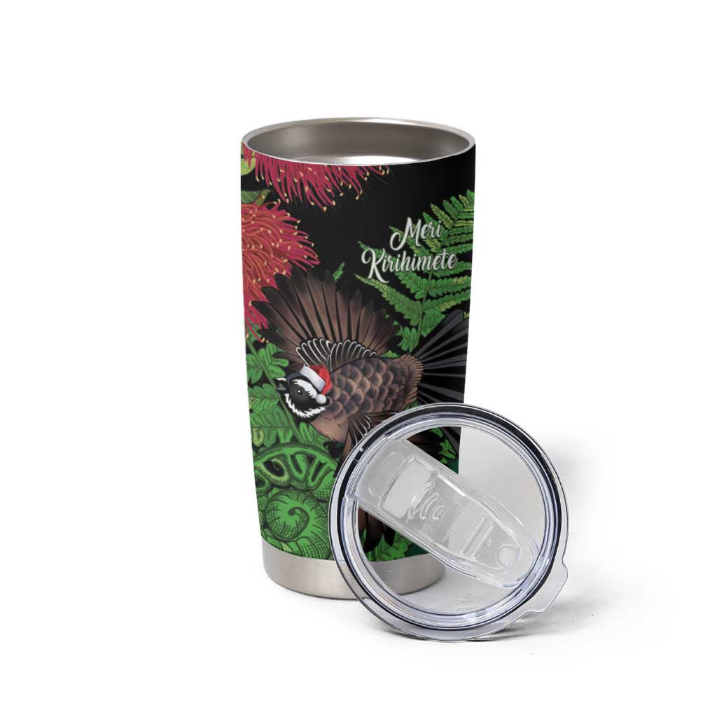 Meri Kirihimete New Zealand Tumbler Cup Piwakawaka Koru Fern Mix Pohutukawa - Polynesian Pride