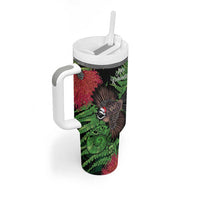 Meri Kirihimete New Zealand Tumbler With Handle Piwakawaka Koru Fern Mix Pohutukawa - Polynesian Pride