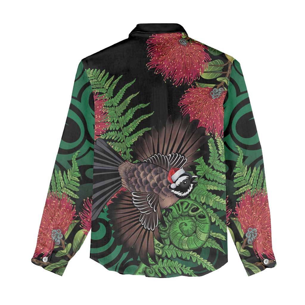 Meri Kirihimete New Zealand Women Casual Shirt Piwakawaka Koru Fern Mix Pohutukawa - Polynesian Pride