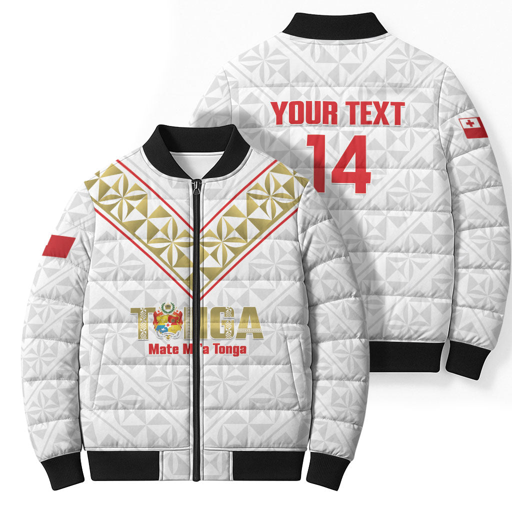Mate Maa Tonga Rugby Custom Bomber Puffer Jacket 2026 Tongan Ngatu Pattern LT14 - Polynesian Pride