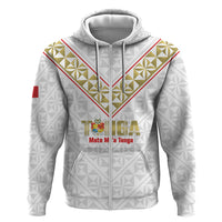 Mate Maa Tonga Rugby Custom Hoodie 2026 Tongan Ngatu Pattern LT14 Zip Hoodie White - Polynesian Pride