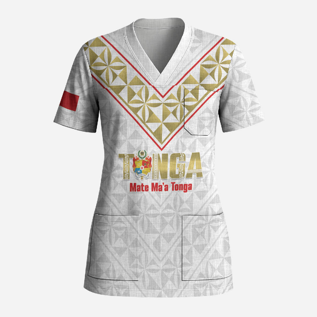 Mate Maa Tonga Rugby Custom Scrub Top 2026 Tongan Ngatu Pattern