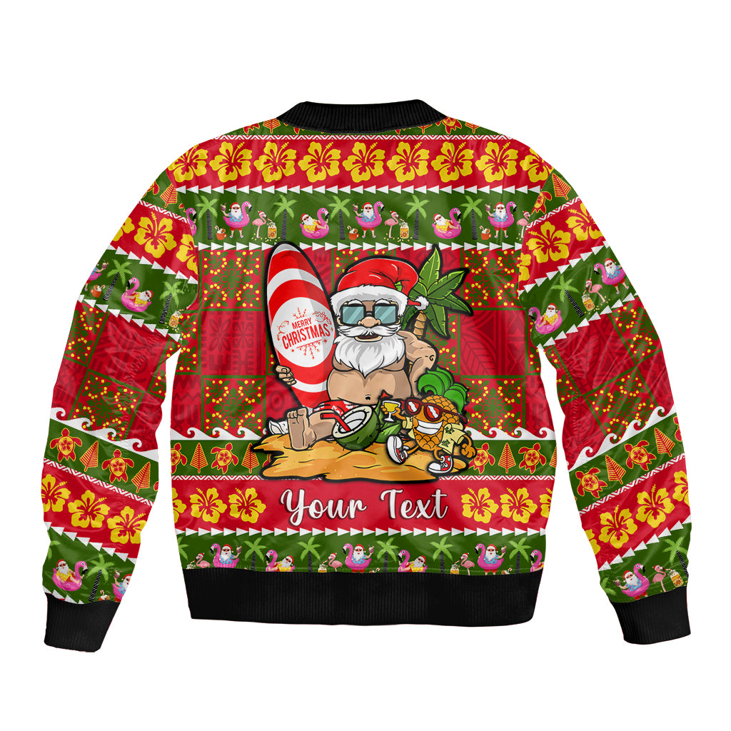 Personalised Hawaii Surfing Santa Christmas Bomber Jacket Tropical Pineapple Mele Kalikimaka Quilt Pattern LT14 - Polynesian Pride