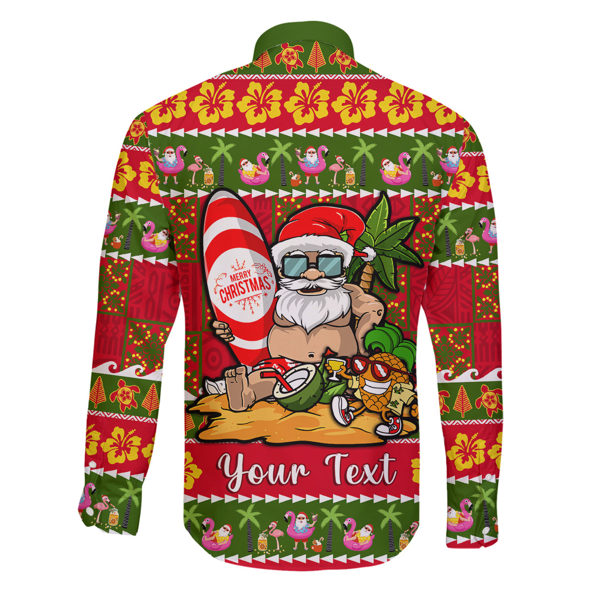 Personalised Hawaii Surfing Santa Christmas Family Matching Long Sleeve Bodycon Dress and Hawaiian Shirt Tropical Pineapple Mele Kalikimaka Quilt Pattern LT14 - Polynesian Pride