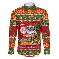Personalised Hawaii Surfing Santa Christmas Family Matching Summer Maxi Dress and Hawaiian Shirt Tropical Pineapple Mele Kalikimaka Quilt Pattern LT14 Dad's Shirt - Long Sleeve Red - Polynesian Pride