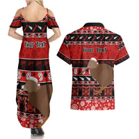 Personalised New Zealand Christmas Couples Matching Summer Maxi Dress and Hawaiian Shirt Aotearoa Kiwi Meri Kirihimete Red Version LT14 - Polynesian Pride
