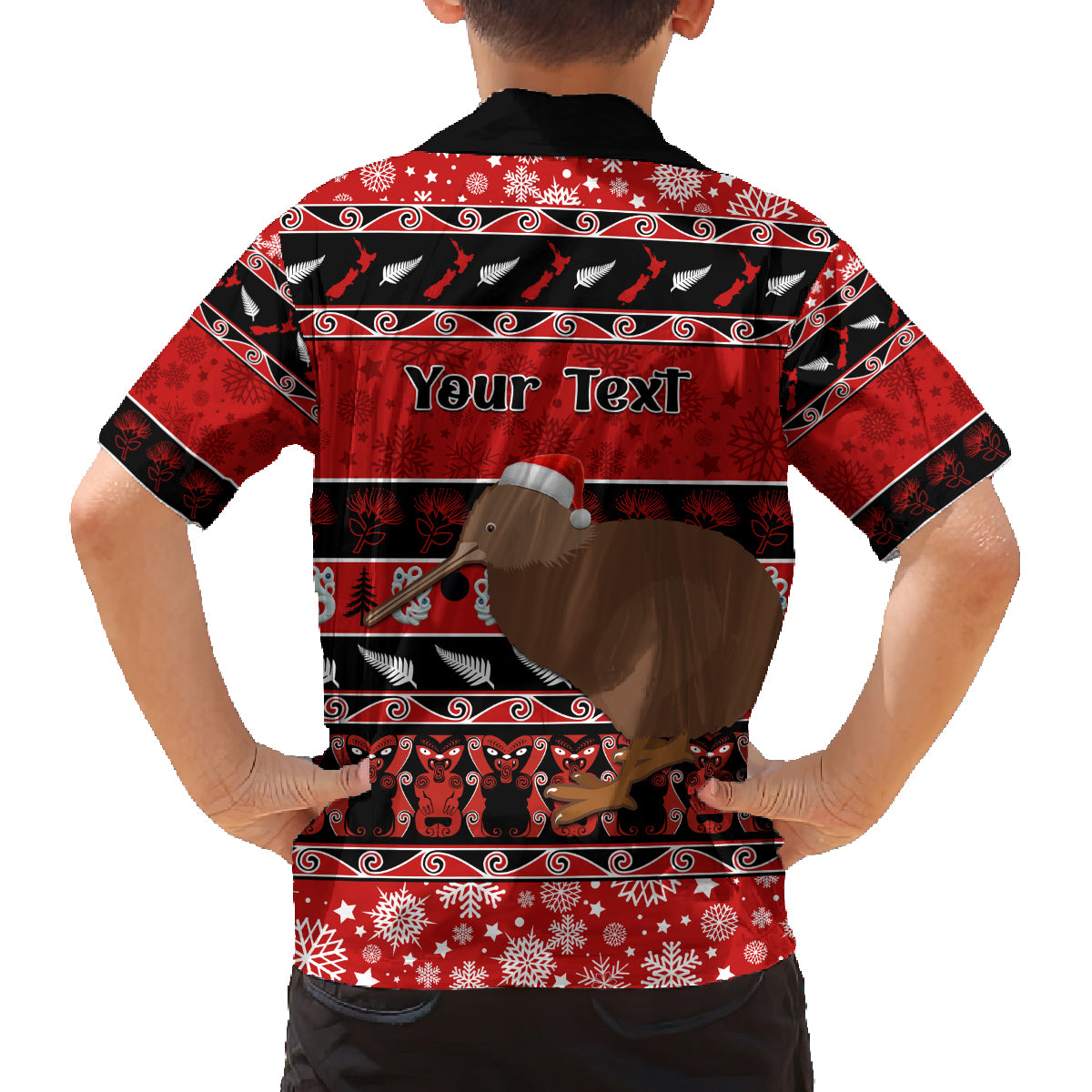 Personalised New Zealand Christmas Family Matching Puletasi Dress and Hawaiian Shirt Aotearoa Kiwi Meri Kirihimete Red Version LT14 - Polynesian Pride