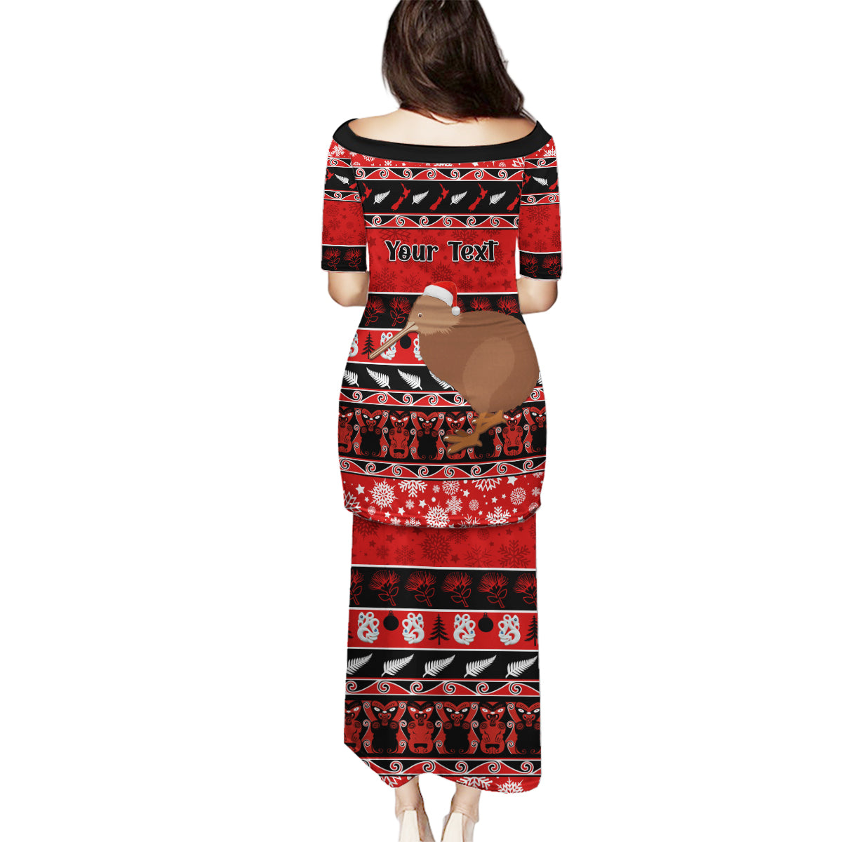 Personalised New Zealand Christmas Family Matching Puletasi Dress and Hawaiian Shirt Aotearoa Kiwi Meri Kirihimete Red Version LT14 - Polynesian Pride