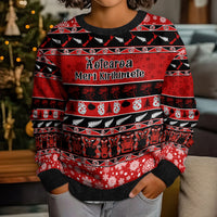 Personalised New Zealand Christmas Kid Ugly Christmas Sweater Aotearoa Kiwi Meri Kirihimete Red Version LT14 - Polynesian Pride