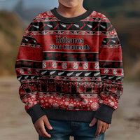 Personalised New Zealand Christmas Kid Ugly Christmas Sweater Aotearoa Kiwi Meri Kirihimete Red Version LT14 - Polynesian Pride