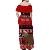 Personalised New Zealand Christmas Off Shoulder Maxi Dress Aotearoa Kiwi Meri Kirihimete Red Version LT14 - Polynesian Pride