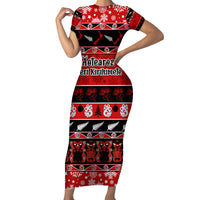 Personalised New Zealand Christmas Short Sleeve Bodycon Dress Aotearoa Kiwi Meri Kirihimete Red Version LT14 Long Dress Red - Polynesian Pride